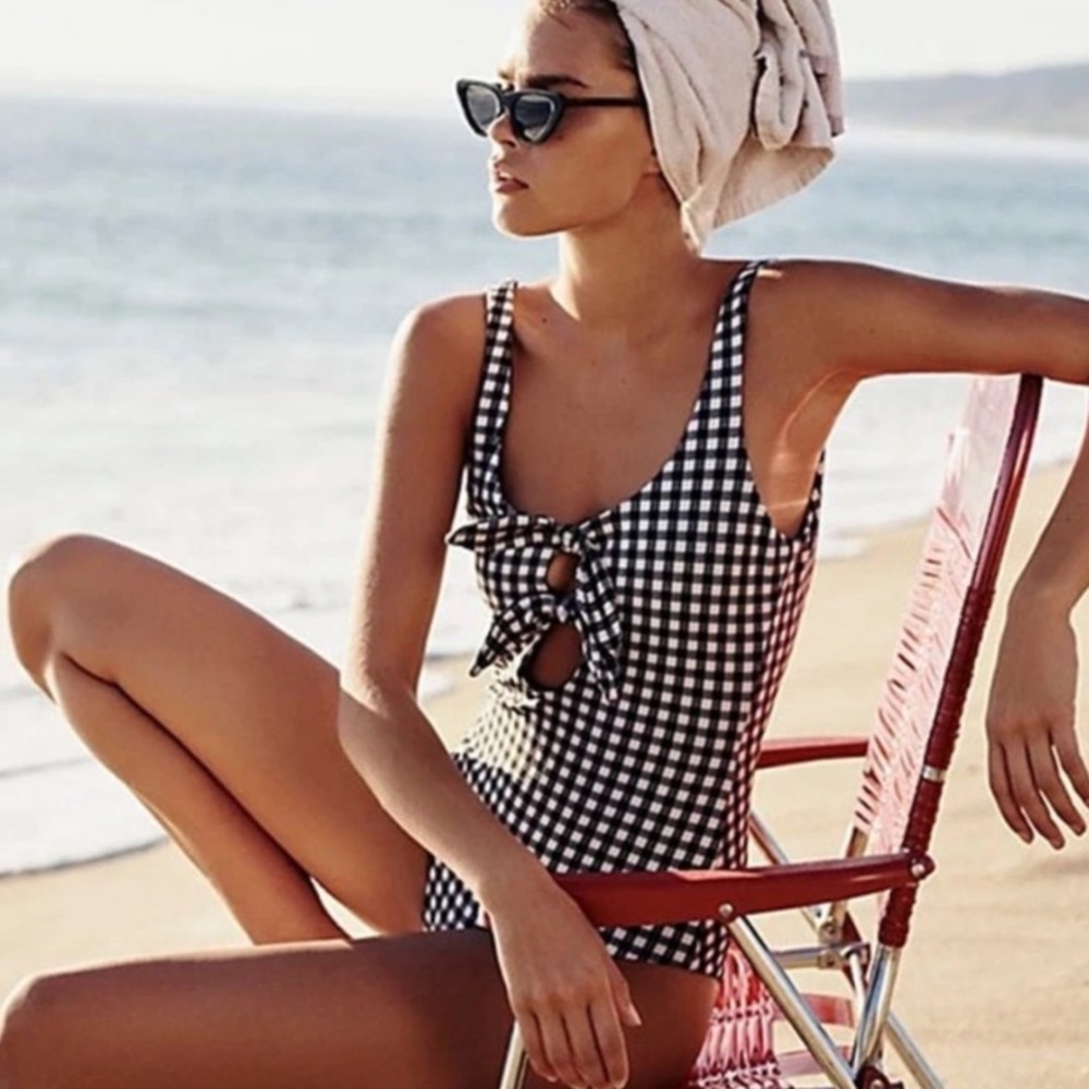 Mara Hoffman Maven Gingham Front Tie Swimsuit